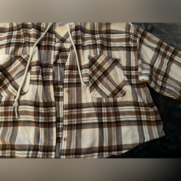 No Boundaries Cropped Plaid Brown Button Lightweight Jacket Size XXL(junior) - Picture 5 of 16